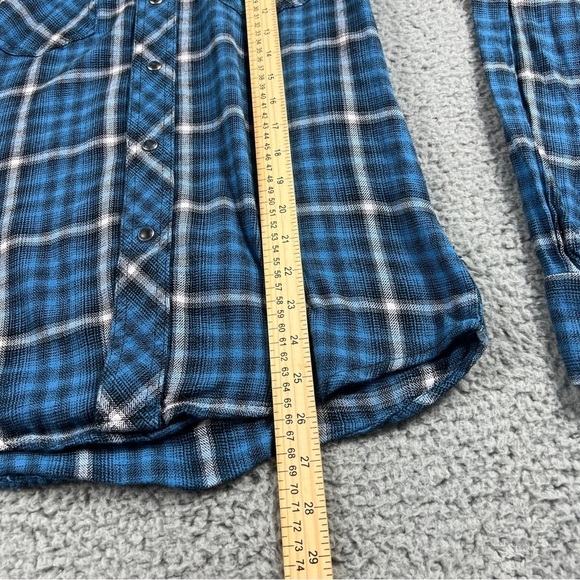 Wrangler Retro Pearl Snap Button Down Shirt Men's Small Plaid Blue Western - Picture 11 of 11